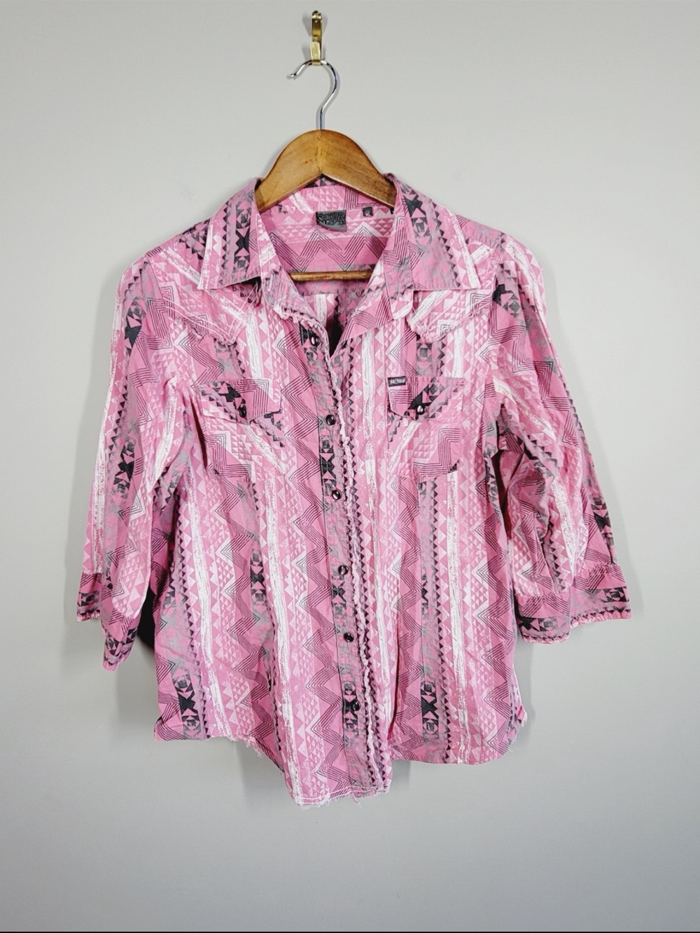Southern Threads Pink Geometric Print Button-Down Shirt, Size XL